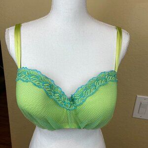 Cacique Neon Green Lime Gathered Mesh Balconette Lace Size 38DD ( 38E )